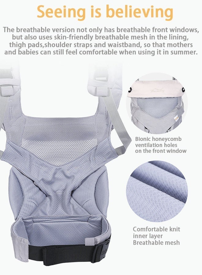 Adjustable wrap-style baby carrier with breathable ergonomic front and back carry design, featuring a retractable oversized sunshade (protects privacy, provides sun and wind protection, and supports the baby's head and neck), suitable for infants and toddlers aged 3 to 48 months. Easy to store and carry, with adjustable shoulder straps. - Image 2